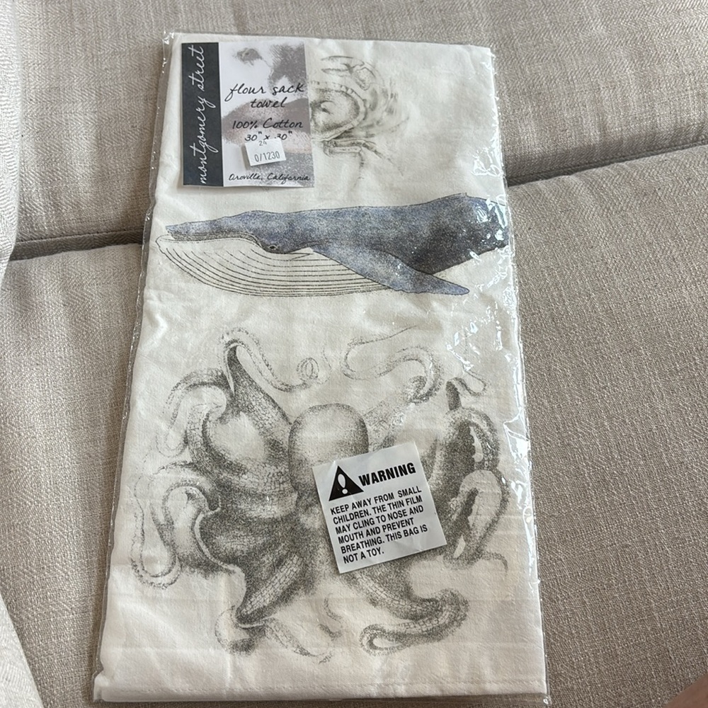 Mary Lake-Thompson Montgomery Street Blue Whale, Crab, Octopus Cotton Dish Towel